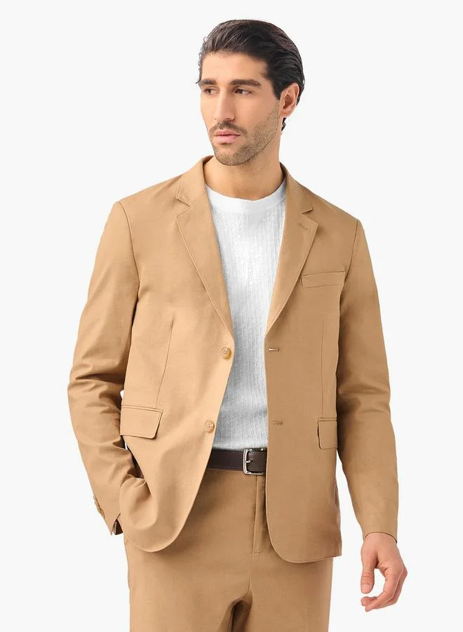 Iconic Iconic Textured Linen Blend Blazer with Button Closure and Pockets