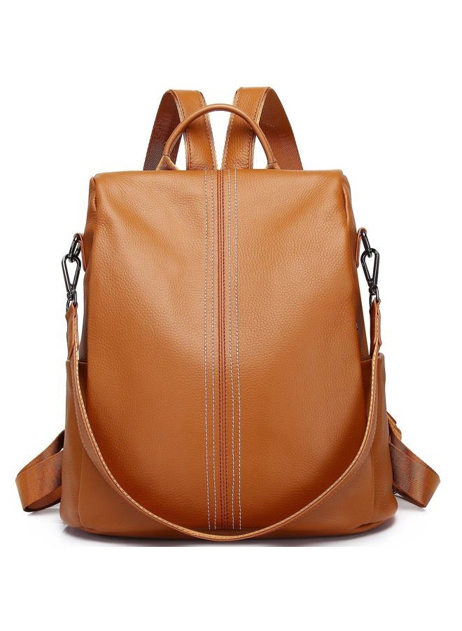 Wesccimo Genuine Leather Backpack Purse For Women Antitheft Real Soft Leather Fashion Daypack Shoulder Bag, Orange Brown, Daypack Backpacks - Image 1