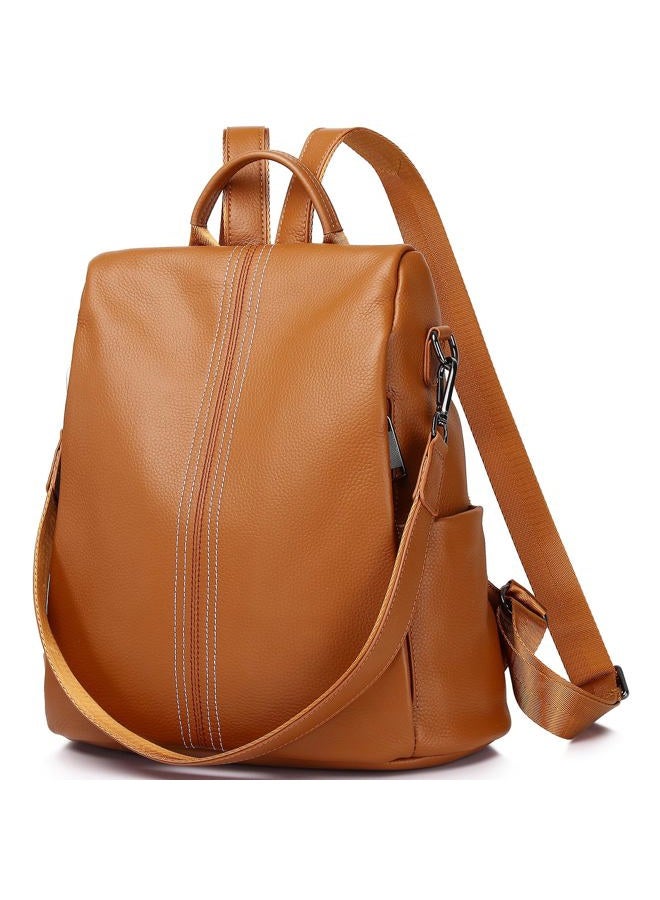 Wesccimo Genuine Leather Backpack Purse For Women Antitheft Real Soft Leather Fashion Daypack Shoulder Bag, Orange Brown, Daypack Backpacks - Image 2