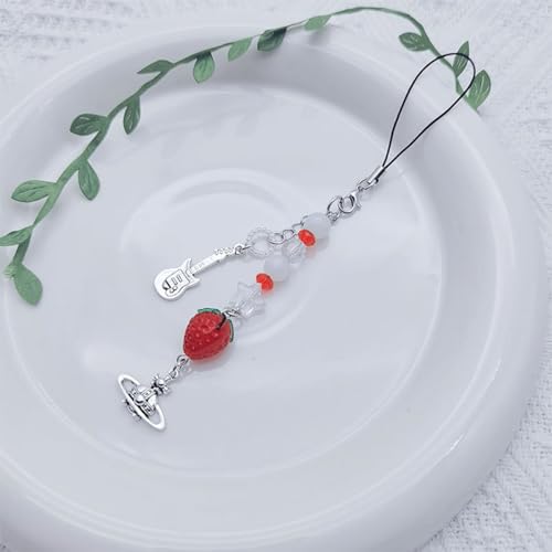 cioatu Cute Y2K Phone Charm Aesthetic Cellphone Chain Strap Lanyard For Phone Pink Strawberry Butterfly PhoneCharms for Bag Keychain Airpods Camera (2PCS Strawberries) - Image 4