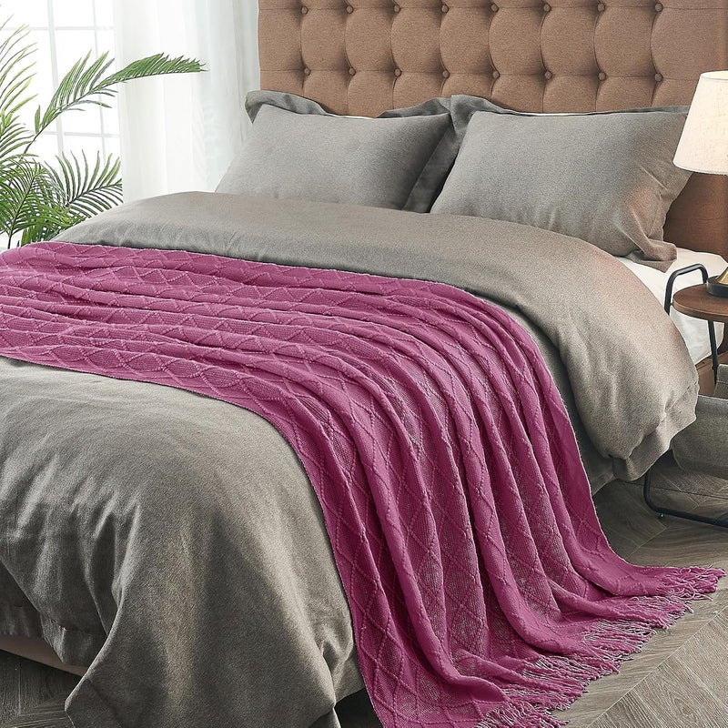 inhand Knitted Throw Blanket for Couch and Bed, Soft Living Room Home Decor Knitted Blanket with Tassel, Outdoor Lightweight Breathable Summer Blanket, Farmhouse Warm Woven Decorative, 50"x60" - Image 4
