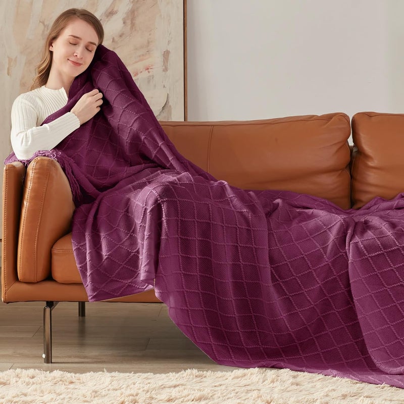 inhand Knitted Throw Blanket for Couch and Bed, Soft Living Room Home Decor Knitted Blanket with Tassel, Outdoor Lightweight Breathable Summer Blanket, Farmhouse Warm Woven Decorative, 50"x60" - Image 3