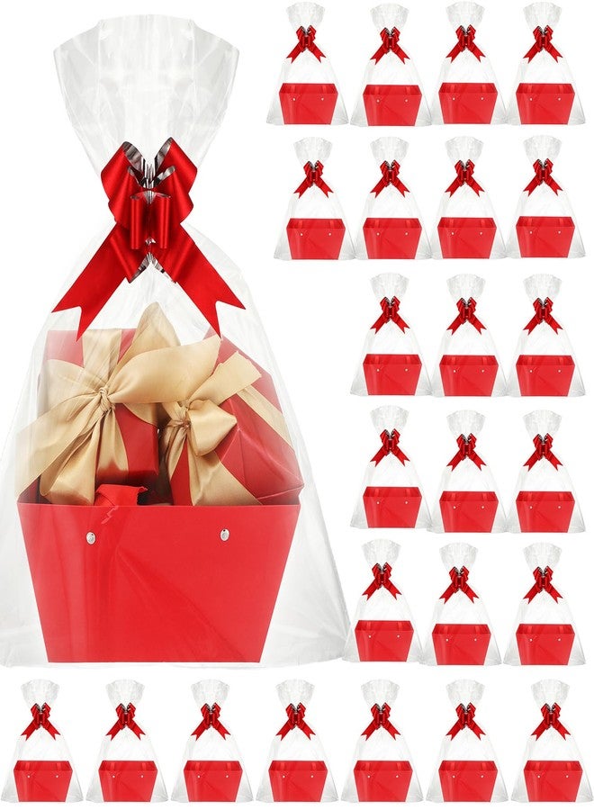 PerKoop 24 Pack Baskets for Gifts Empty Bulk 6.5 x 9.8'' Thick Kraft Gift Basket with Pull Bows Bags Empty Gift Basket for Easter Birthday Wedding Mother's Day Graduation Snack Farmers Market(Red) - Image 1