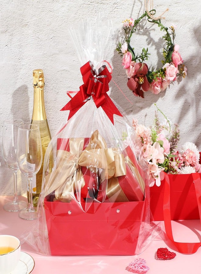 PerKoop 24 Pack Baskets for Gifts Empty Bulk 6.5 x 9.8'' Thick Kraft Gift Basket with Pull Bows Bags Empty Gift Basket for Easter Birthday Wedding Mother's Day Graduation Snack Farmers Market(Red) - Image 2