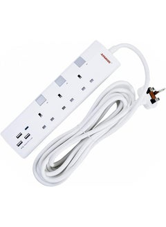 ADMORE ADMORE Extension Lead with 4 USB Slots, USB C Fast Charge, 3 Way Multi Plug Extension with Surge Protection, 5M Extension Cable, 3250W Multiplug Power Strip for Home, Office, School Supplies  - Image 1