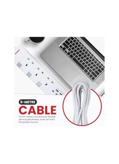 ADMORE ADMORE Extension Lead with 4 USB Slots, USB C Fast Charge, 3 Way Multi Plug Extension with Surge Protection, 5M Extension Cable, 3250W Multiplug Power Strip for Home, Office, School Supplies  - Image 5