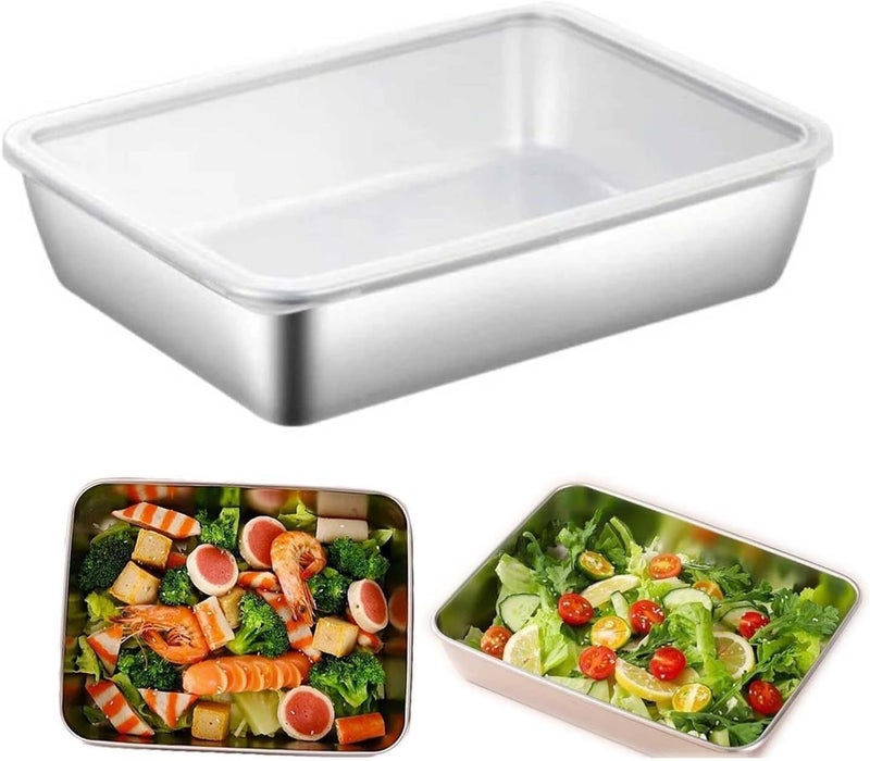 kunya Japanese-Style Stainless Steel Plate Without Lid - 304 Food Grade Baking Tray, Cake Brownie Pan, Microwave and Dishwasher Safe (Small, 2, Set) - Image 4