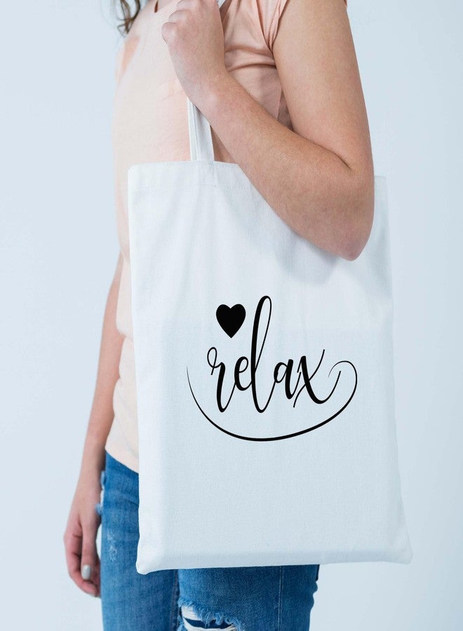 ARTBUG Tote Bag for Women, Aesthetic, Stylish, Ecofriendly, For College Girls, Office, Beach and Outings -Relax Script Printed Canvas D - 313 - Image 2
