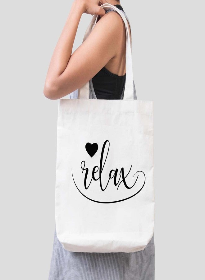 ARTBUG Tote Bag for Women, Aesthetic, Stylish, Ecofriendly, For College Girls, Office, Beach and Outings -Relax Script Printed Canvas D - 313 - Image 3