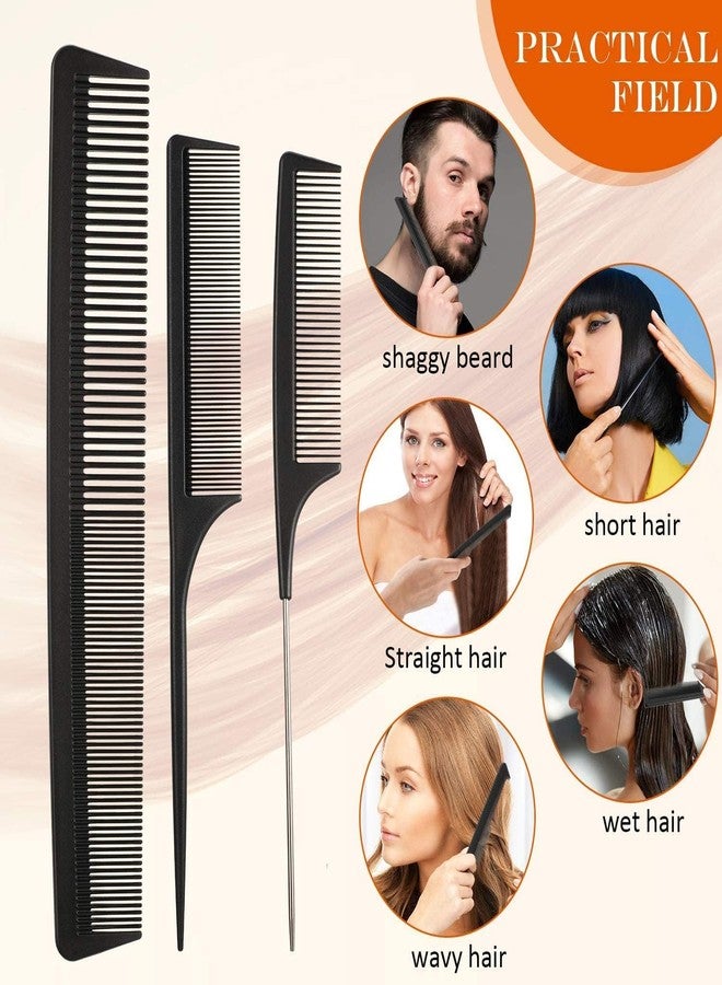 ELITEWAVE 3 Pieces Tail Combs Set Carbon Styling Comb Fiber Rat Tail Comb Anti Static Heat Resistant Barber Hairdressing Comb Steel Pintail Comb Cutting Fine Tooth Comb Teasing Hair Comb for Women Men, Black - Image 4