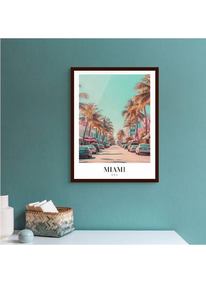 Art Decor - Art Decor Framed Fine Art of Miami Coastal Cityscape Portrait Print Travel USA Tropical Wall Decor for Home Living Room Bedroom Office Studio Hotel and Gifting - Image 1