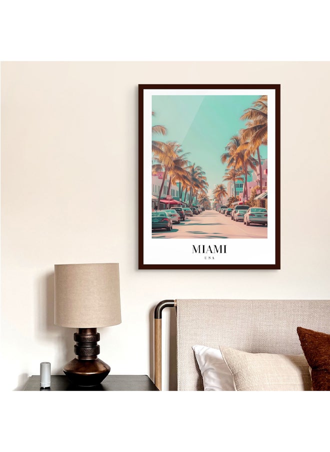 Art Decor - Art Decor Framed Fine Art of Miami Coastal Cityscape Portrait Print Travel USA Tropical Wall Decor for Home Living Room Bedroom Office Studio Hotel and Gifting - Image 1
