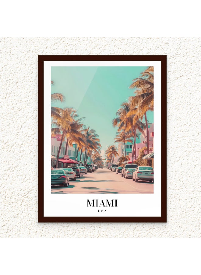 Art Decor - Art Decor Framed Fine Art of Miami Coastal Cityscape Portrait Print Travel USA Tropical Wall Decor for Home Living Room Bedroom Office Studio Hotel and Gifting - Image 1