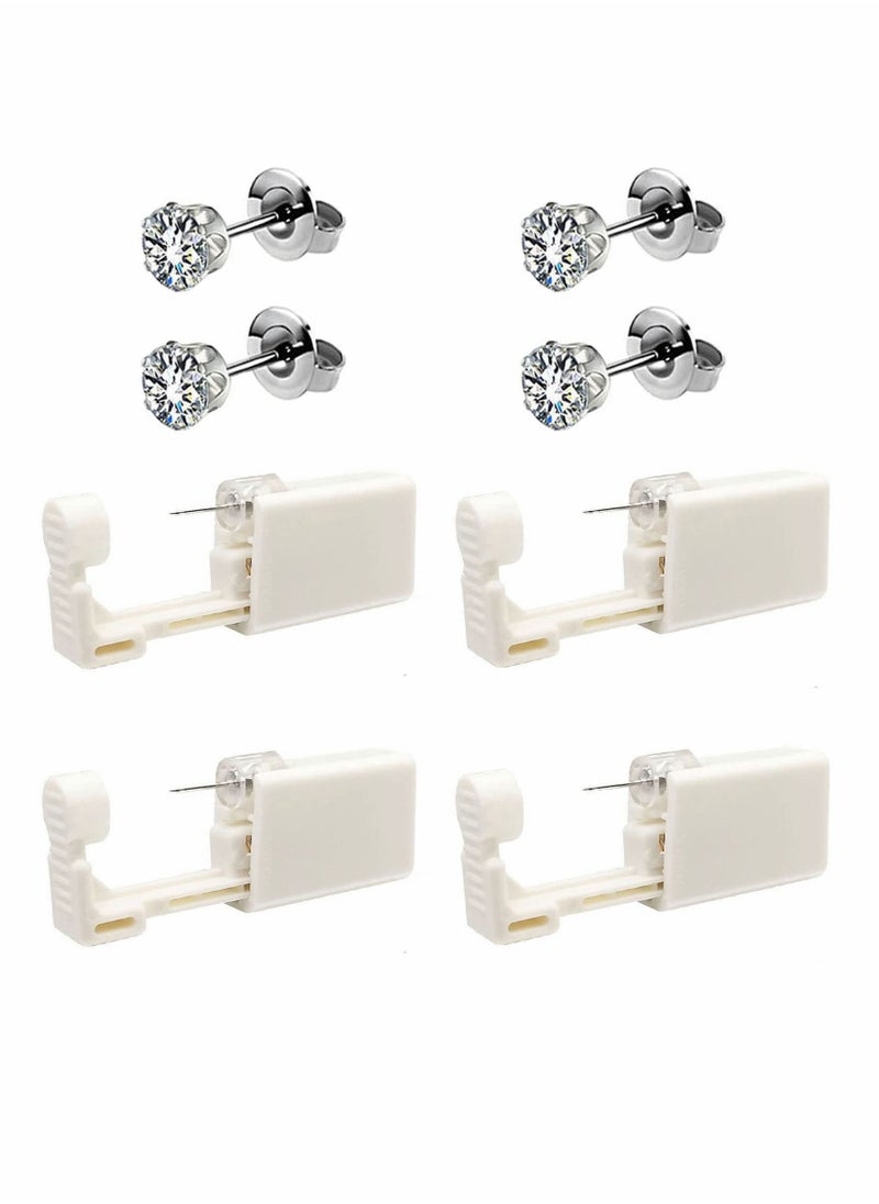 Y&D 4 Pack Self Ear Piercing Gun  Disposable Gun Kit with Earring Studs Safety Tool (silver)  - Image 1