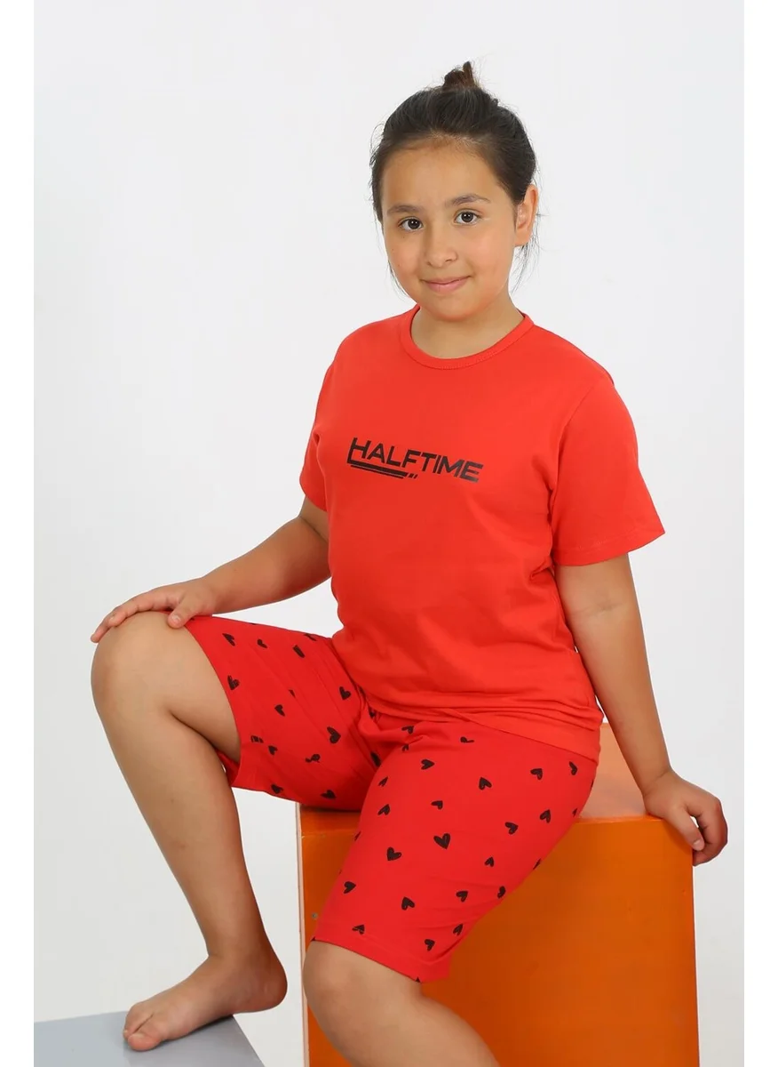 Akbeniz Girl's Short Sleeve Combed Cotton Pajama Set with Shorts 20431