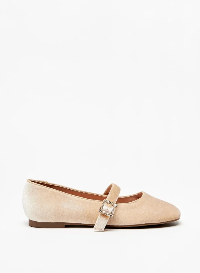 Celeste Women's Textured Ballerina Shoes with Buckle Accent
