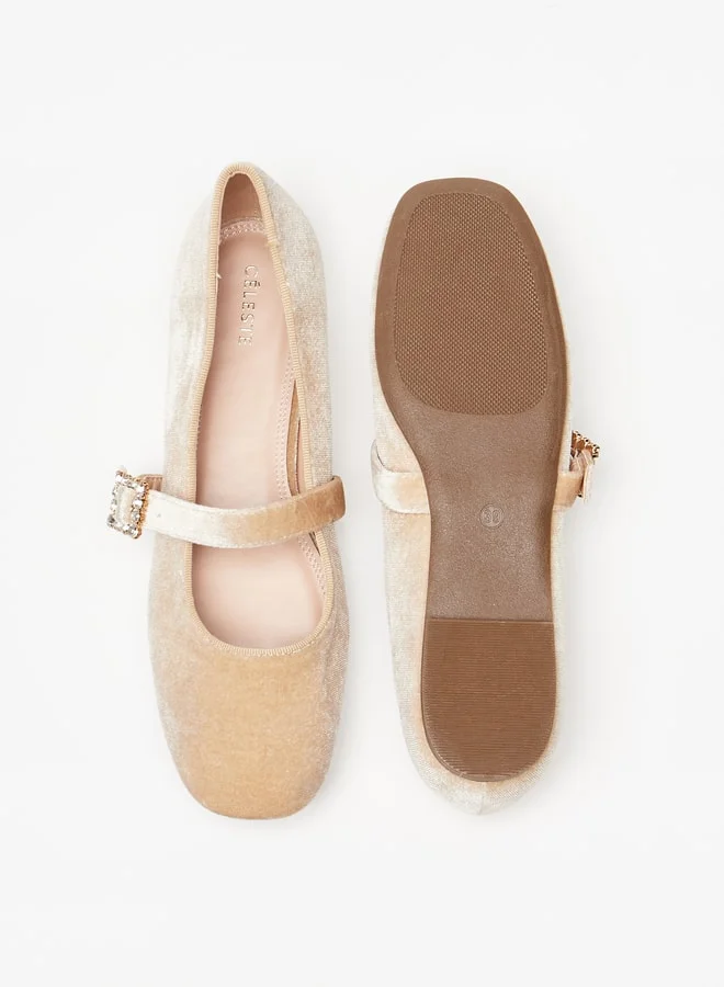 Celeste Women's Textured Ballerina Shoes with Buckle Accent