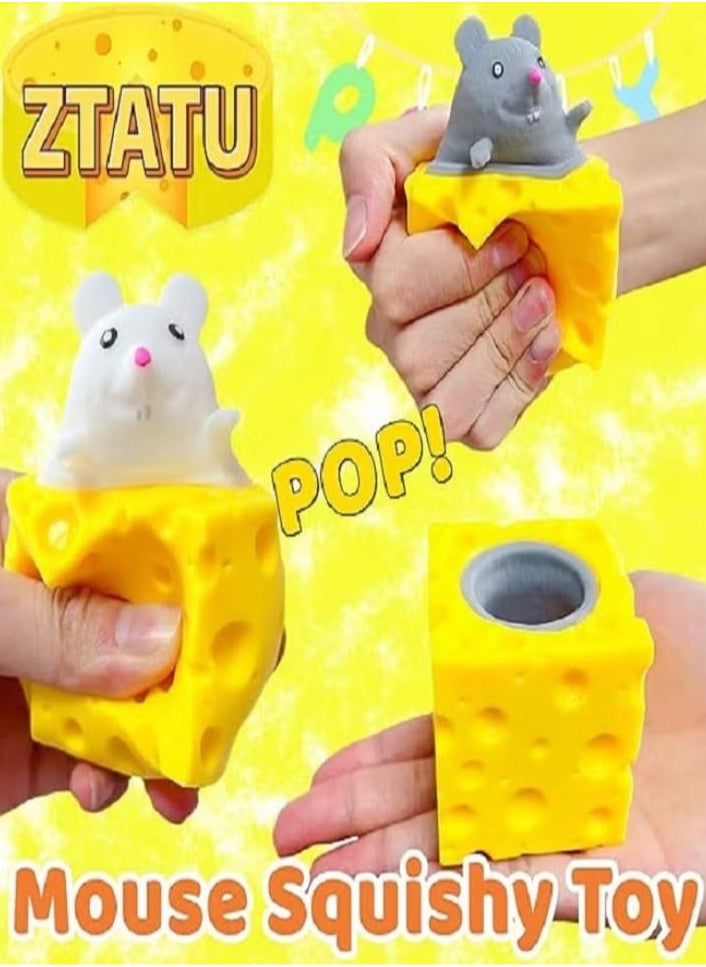 Generic 2 Cheese Mouse Squishy Squeeze Stress Square (2 Pack) Fidget Cube Cheese Anxiety Relief Toys, Cute Squishy Toys, Sensory Fidget Toys, Stress Relief for Kids and Adults, Funny Squeeze Toys, Squishy Square  - Image 1