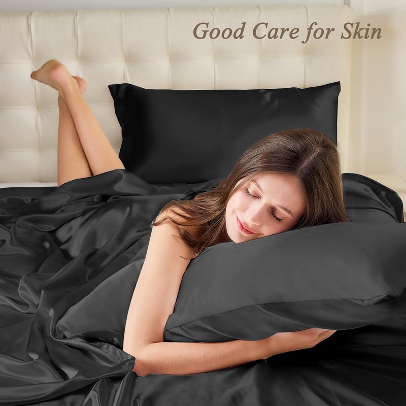 Vielit 2 Pack Satin Pillowcase for Hair and Skin Cooling,Soft as Silk Pillowcase for Hair and Skin,Easier Care than Silk Pillow Case Black 50x75cm Gifts for Women Envelope & 2 Scrunchies - Image 2