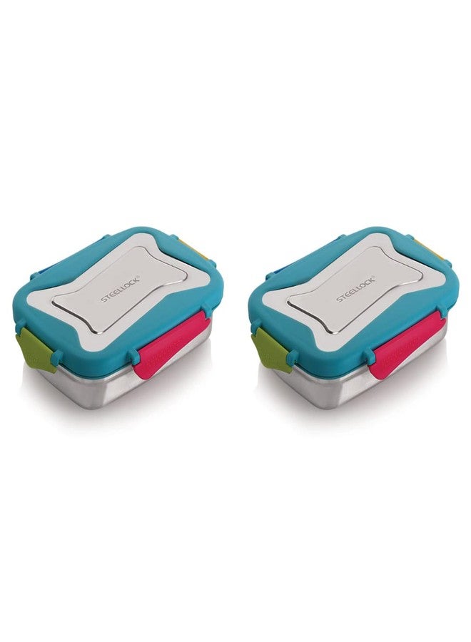 STEELLOCK Smart Stainless Steel Tiffin Lunch Box for Kids and Adults | Airtight & Leakproof | Rectangle Tiffin Box for School & Office with Steel Lid | Romeo 550ml - 2pc - Image 1