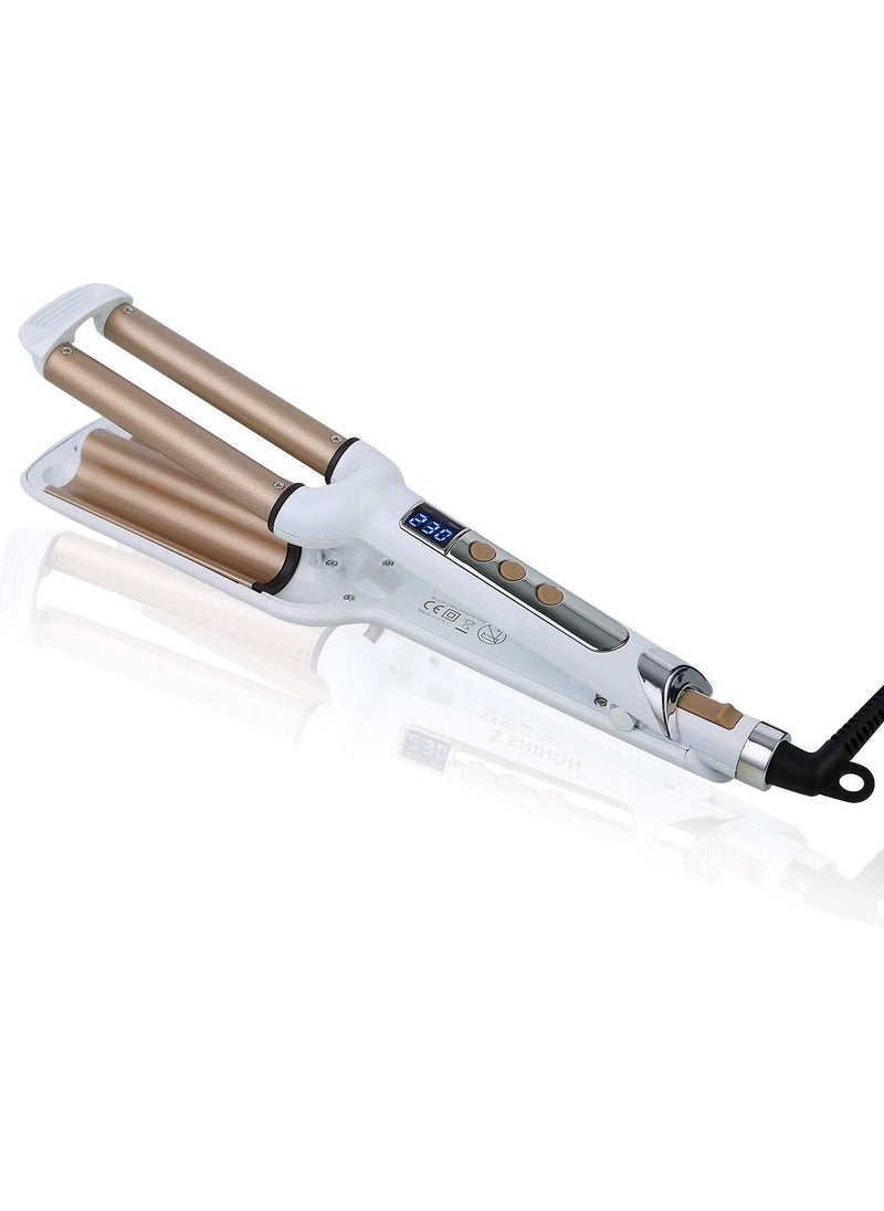 Mannice Ceramic Hair Crimper Iron Hair Waver 3 Barrel 06 inch  16mm Perm Instant Curls Crimping Hair Curling Iron Valentines Day Gifts for Women Professional Crimping Iron Gold  White 