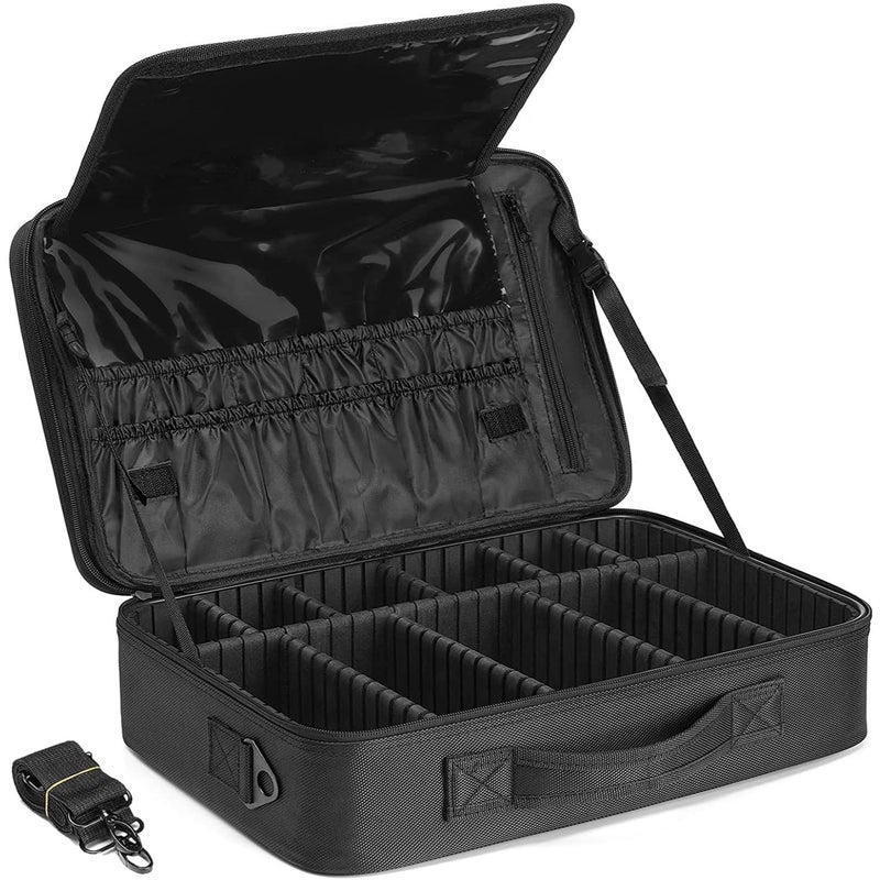 LAFILLETTE Travel Cosmetic Bags Professional Makeup Case Box Organizer with Adjustable Dividers Compartments for Makeup Brushes Toiletry Jewelry Digital Accessories 16 INCH 1 Layer Black - Image 1