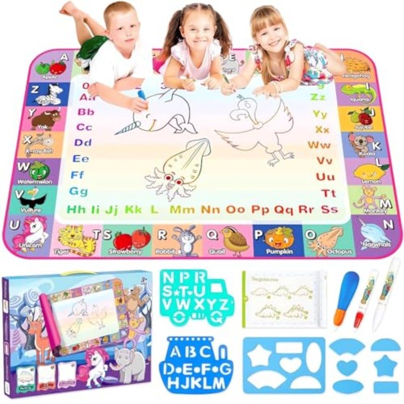 Water Doodle Mat Toys, 90 X 60 cm Large Water Painting Drawing Mat, Toddler Toys for Age 3 4 5 6 7 Year Old Girls Boys Birthday Gift, Mess Free Coloring Painting Learning - Image 1