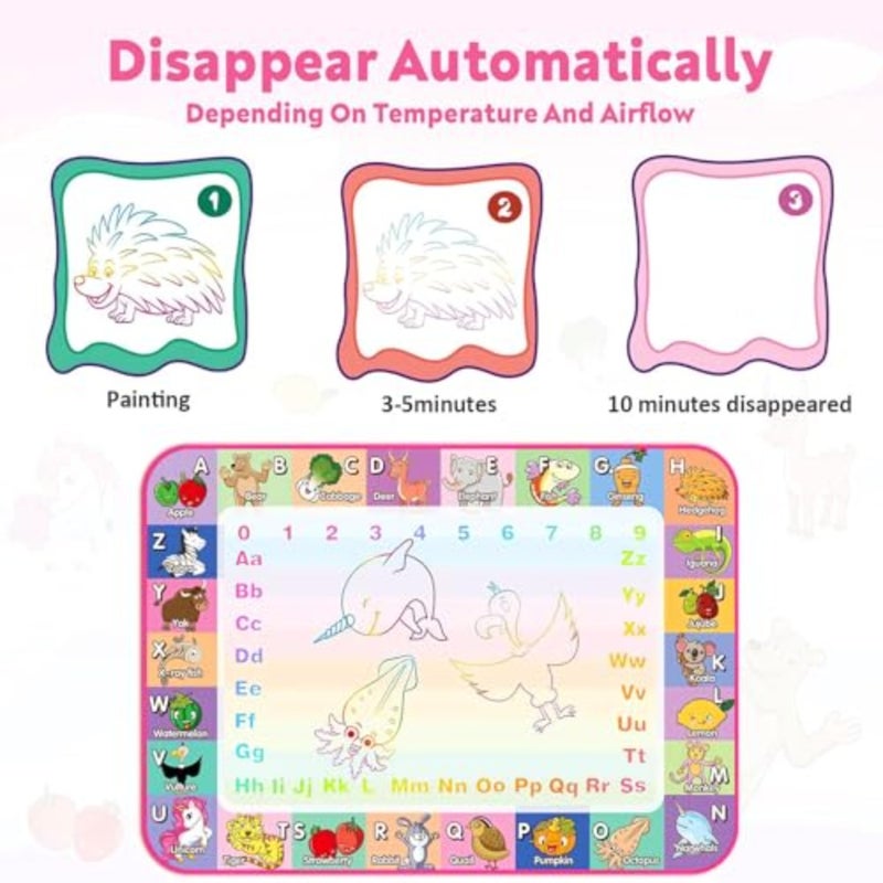 Water Doodle Mat Toys, 90 X 60 cm Large Water Painting Drawing Mat, Toddler Toys for Age 3 4 5 6 7 Year Old Girls Boys Birthday Gift, Mess Free Coloring Painting Learning - Image 3