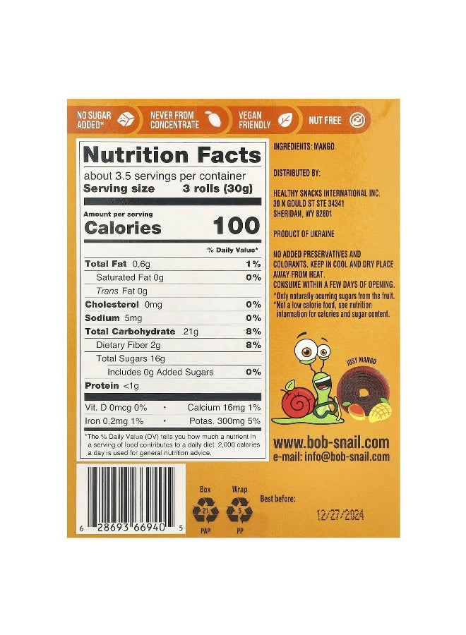 Bob Snail, Fruit Roll, Mango, 10 Pouches, 0.35 oz (10 g) Each - Image 2