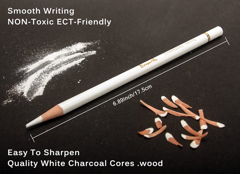 Brusarth White Charcoal Pencils Drawing Set, Professional 6-Piece Sketch, Highlight, Shading, Blending Set for Beginners & Artists - Image 3