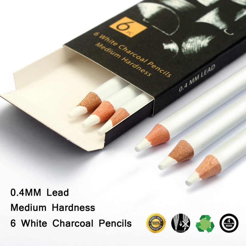 Brusarth White Charcoal Pencils Drawing Set, Professional 6-Piece Sketch, Highlight, Shading, Blending Set for Beginners & Artists - Image 2