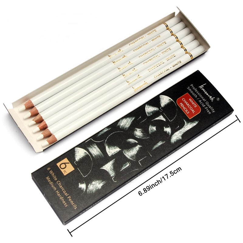Brusarth White Charcoal Pencils Drawing Set, Professional 6-Piece Sketch, Highlight, Shading, Blending Set for Beginners & Artists - Image 4