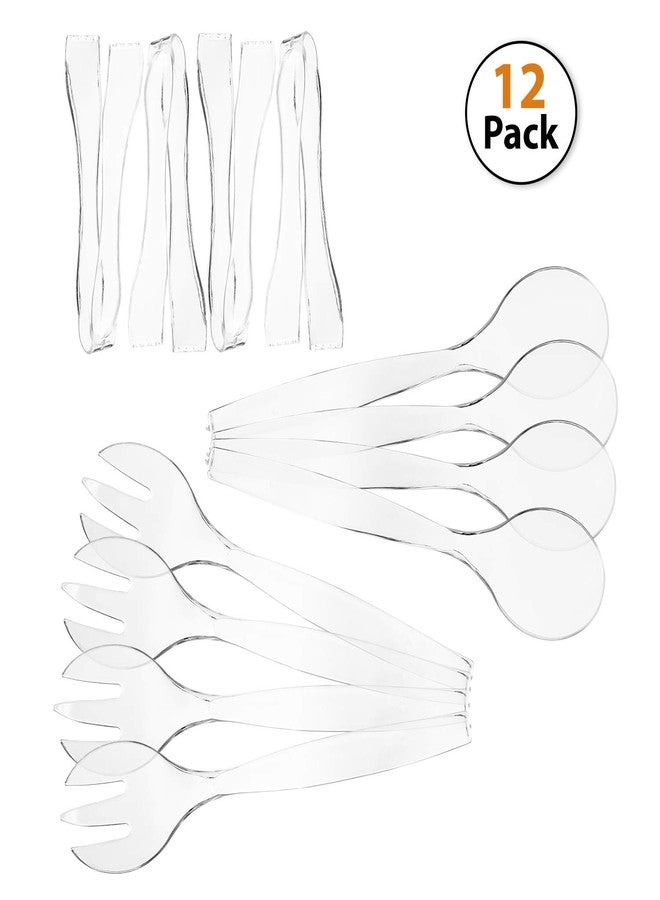 StarMar HD Disposable Serving Utensils Set (12), 10' Spoons, 6.5' Tongs, Clear - Image 3