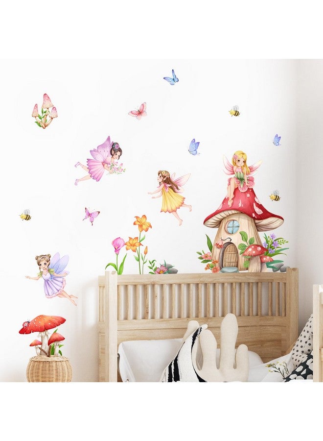 Supzone Mushroom House Fairy Wall Decals Elf Flowers Butterflies Wall Stickers Peel and Stick Vinyl Wall Art Decor for Girls Baby Nursery Bedroom Living Room - Image 4
