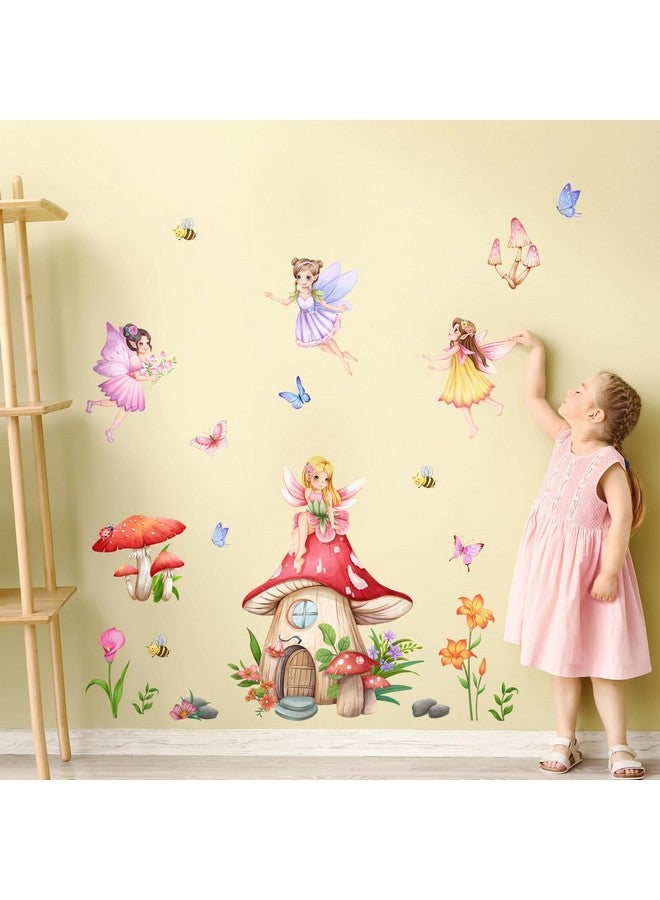 Supzone Mushroom House Fairy Wall Decals Elf Flowers Butterflies Wall Stickers Peel and Stick Vinyl Wall Art Decor for Girls Baby Nursery Bedroom Living Room - Image 3