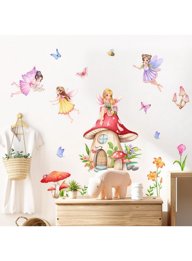 Supzone Mushroom House Fairy Wall Decals Elf Flowers Butterflies Wall Stickers Peel and Stick Vinyl Wall Art Decor for Girls Baby Nursery Bedroom Living Room - Image 2