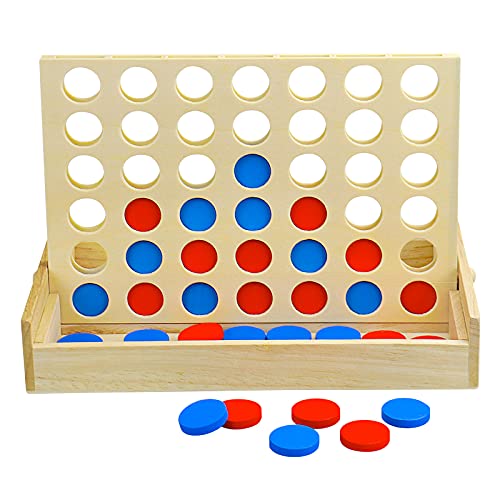 Arfun 4 in a Row Wooden Connect Board Game, Foldable Line up 4 Game, Classic Strategy Family Fun Toy, Wood Connect Game for Kids and Adults (Travel Size) - Image 1
