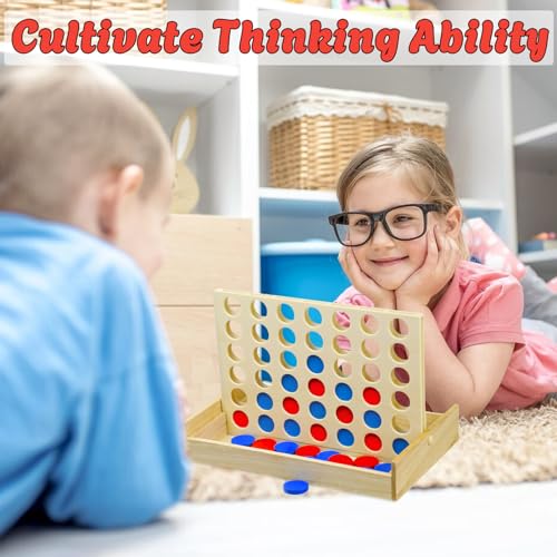 Arfun 4 in a Row Wooden Connect Board Game, Foldable Line up 4 Game, Classic Strategy Family Fun Toy, Wood Connect Game for Kids and Adults (Travel Size) - Image 3