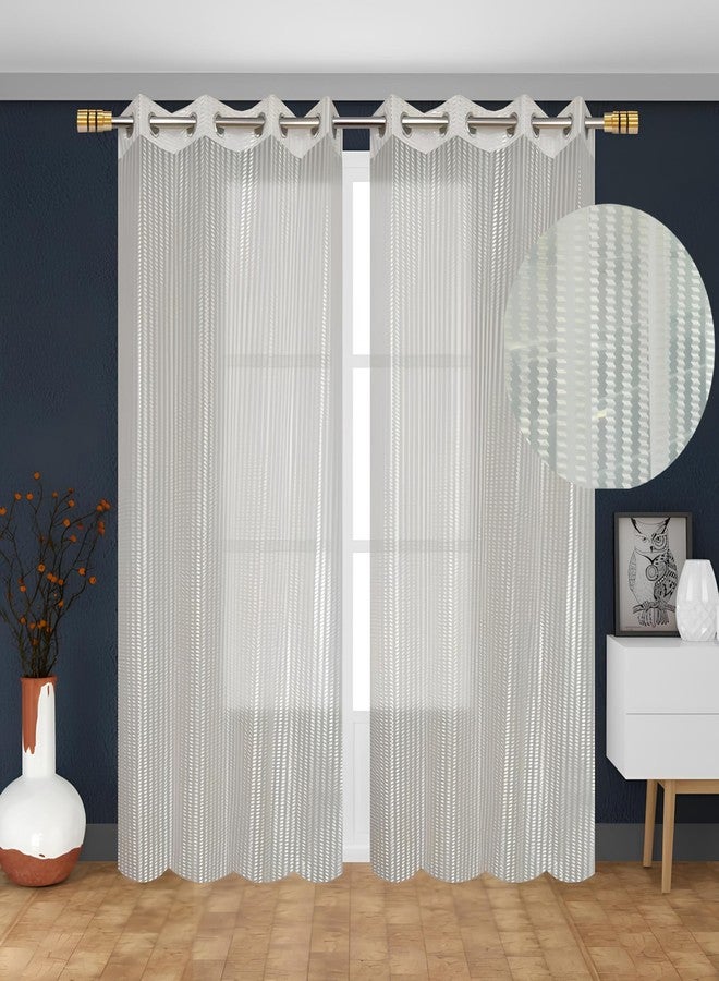 YUKANY Zig Zac Tissue Transparent Plain Net Sheer Door & Windows Grommets Curtains | Parda | Pack of 2 (Cream, 4 x 5 ft) - Image 2