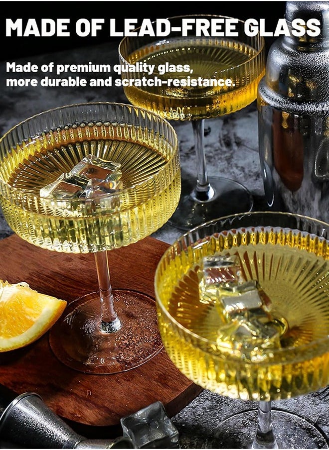 Garlo Ribbed Coupe Glasses, 6 Pcs 10 oz Vintage Cocktail Coupe Glasses Set, Unique Martini Glass, Classic Cocktail Galssware, Bar Drinking Glasses Set Pefect for Cocktail, Wine, Champagne & Gift  - Image 5