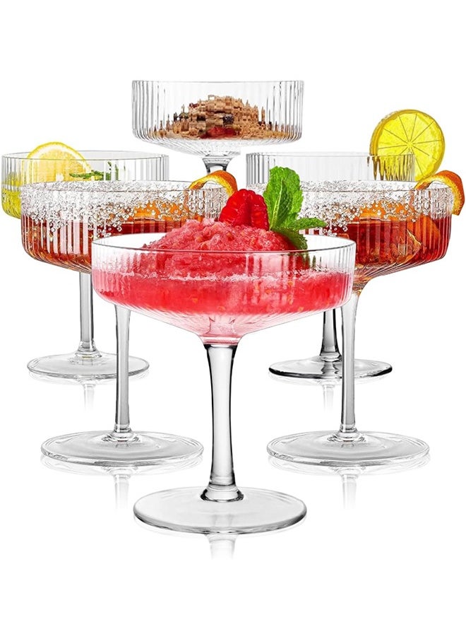 Garlo Ribbed Coupe Glasses, 6 Pcs 10 oz Vintage Cocktail Coupe Glasses Set, Unique Martini Glass, Classic Cocktail Galssware, Bar Drinking Glasses Set Pefect for Cocktail, Wine, Champagne & Gift  - Image 1