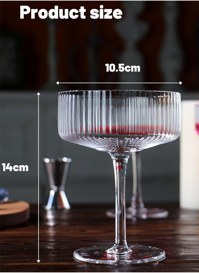 Garlo Ribbed Coupe Glasses, 6 Pcs 10 oz Vintage Cocktail Coupe Glasses Set, Unique Martini Glass, Classic Cocktail Galssware, Bar Drinking Glasses Set Pefect for Cocktail, Wine, Champagne & Gift  - Image 4