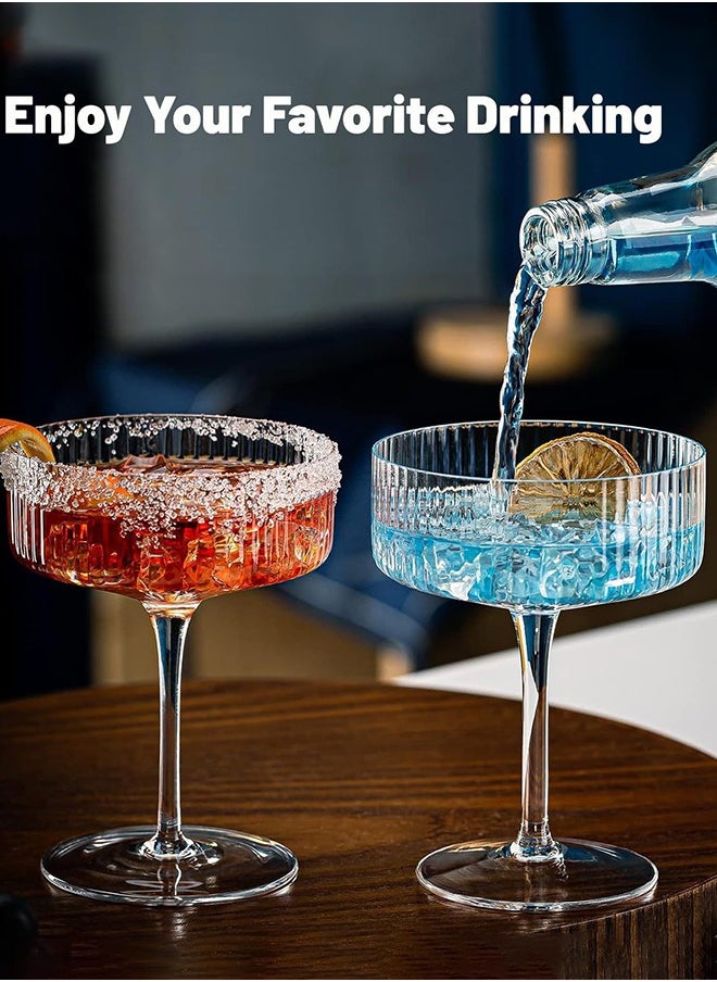 Garlo Ribbed Coupe Glasses, 6 Pcs 10 oz Vintage Cocktail Coupe Glasses Set, Unique Martini Glass, Classic Cocktail Galssware, Bar Drinking Glasses Set Pefect for Cocktail, Wine, Champagne & Gift  - Image 3
