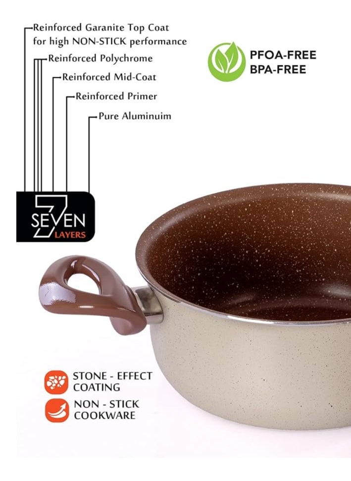 Grandi 9 Piece Non-Stick Cookware Set Aluminum Pots And Pans Non-Stick Surface Bakelite Handle Stainless Steel Lids PFOA Free Brown and beige 24+20+24+18 cm  - Image 5