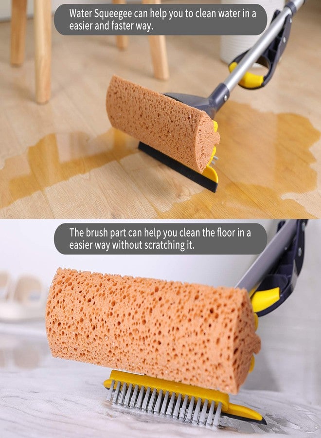 Yocada Sponge Mop Home Commercial Use Tile Floor Bathroom Garage Cleaning Total 3 Sponge Heads Squeegee and Extendable Telescopic Long Handle 42.5 to 52 Inches Easily Dry Wringing Only 3 Heads - Image 4