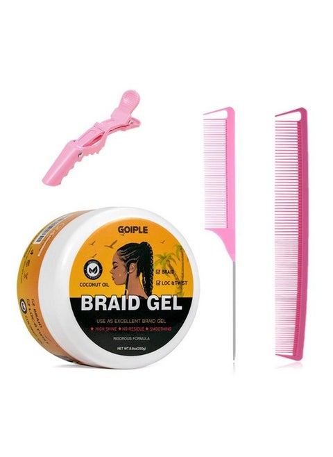 Strong Hold Braid Gel Good For Twist Locs Braids Edge No Flake Extra Hold High Shine Braiding Gel & Edge Control 8.8Oz With Hair Combs