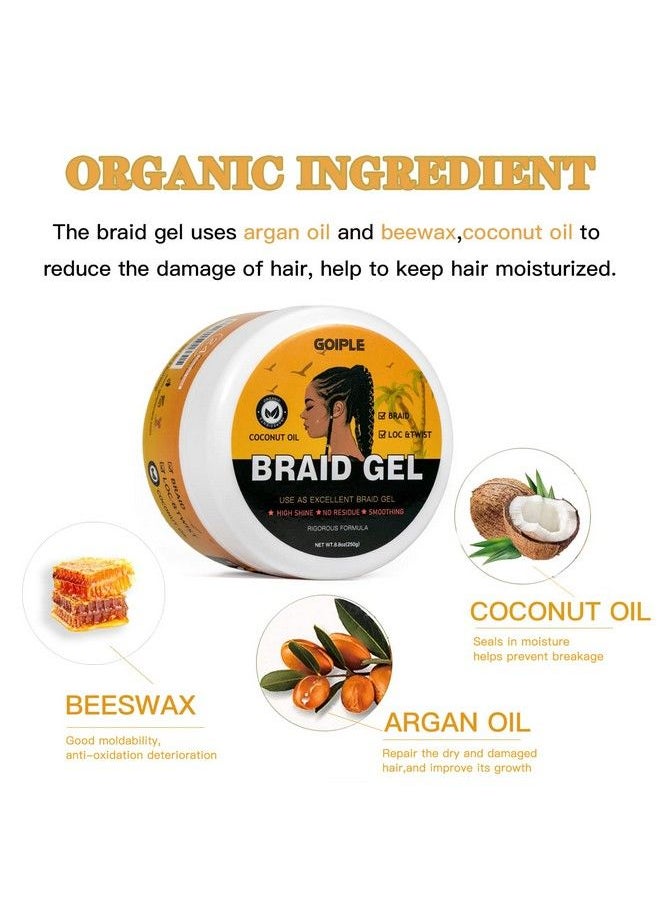 Goiple - Strong Hold Braid Gel Good For Twist Locs Braids Edge No Flake Extra Hold High Shine Braiding Gel & Edge Control 8.8Oz With Hair Combs - Image 1