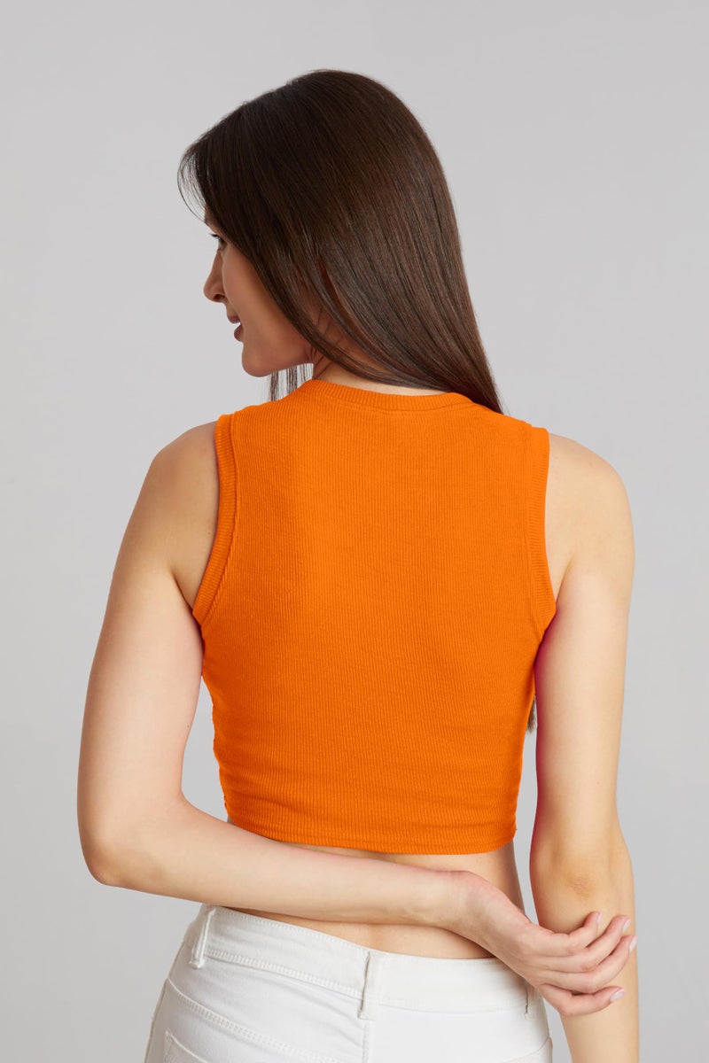 Berry&Bird BERRY BIRD® Stylish Sleeveless Round Neck Ribbed Tank Tops for Women & Girls Slim Fit Collarless Beach, Gym Wear and Western Trendy Fashion Orange - Image 2