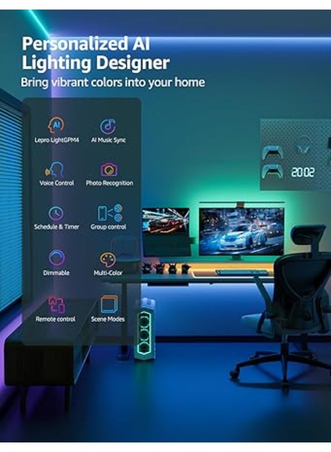 Lepro SE1 AI Smart RGB LED Strip Lights 5M, Voice & App Control, Works with Alexa & Google Home, Music Sync, AI Lighting Design Assistant, Colour Changing LED Lights for Bedroom, 2.4G WiFi, No Remote - Image 3