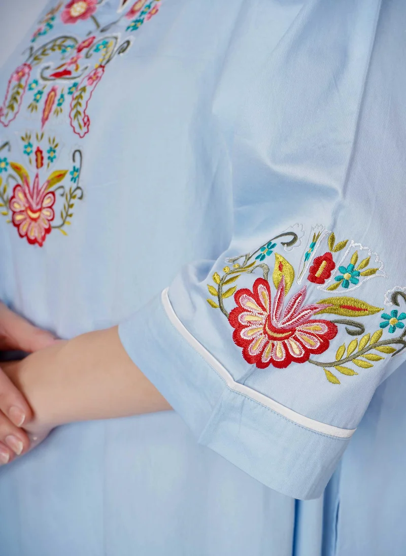 افتر دارك Moira, Hand embroidered Blue Kaftan dress
